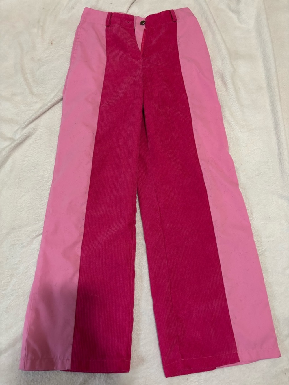 Two-Tone Pink Wide-Leg Corduroy Pants